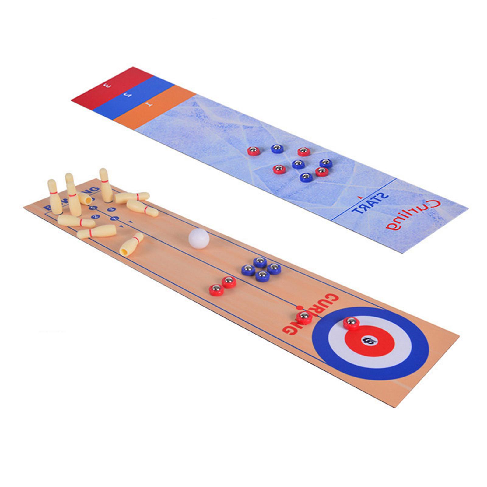 Shuffleboard and Curling 3 in 1 Board Game Mini Table Top Bowling Game Set Great for Family Fun New