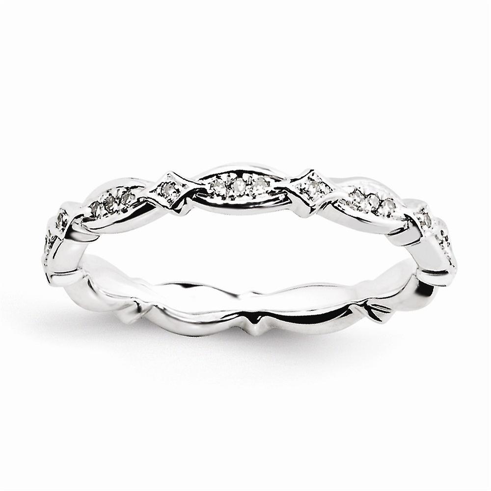 925 Sterling Silver Polished Prong set Patterned Stackable Diamond Ring Stackable Ring for Women - Ring Size: 5 to 10