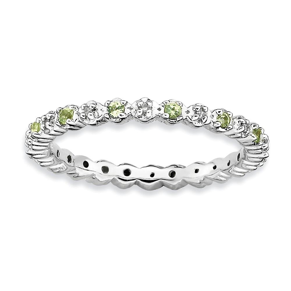 925 Sterling Silver Polished Prong set Stackable Peridot and Diamond Ring-Stackable-Ring for Women - Ring Size: 5 to 10