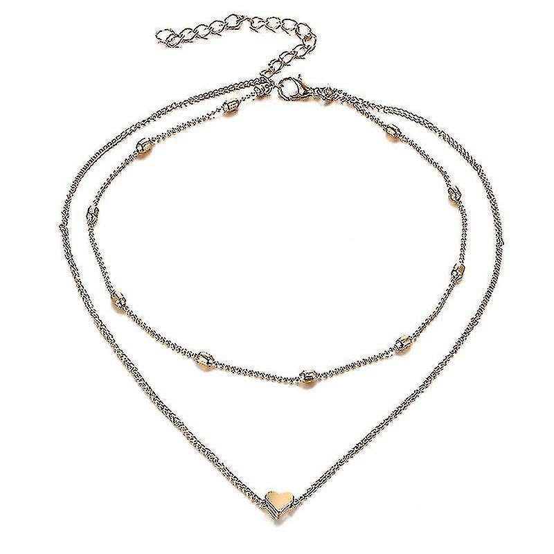 Donna Multilayer Perline Cuore Pendente Collana