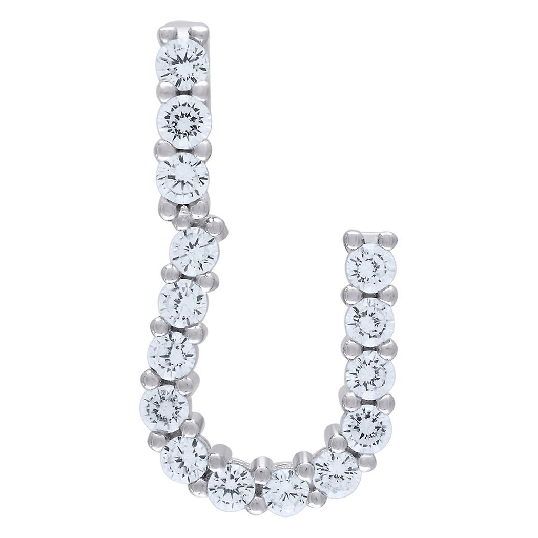 925 Sterling Silver Unisex Cubic Zirconia Letter Name Personalized Monogram Initial Alphabet U Charm Pendant Necklace-Pe