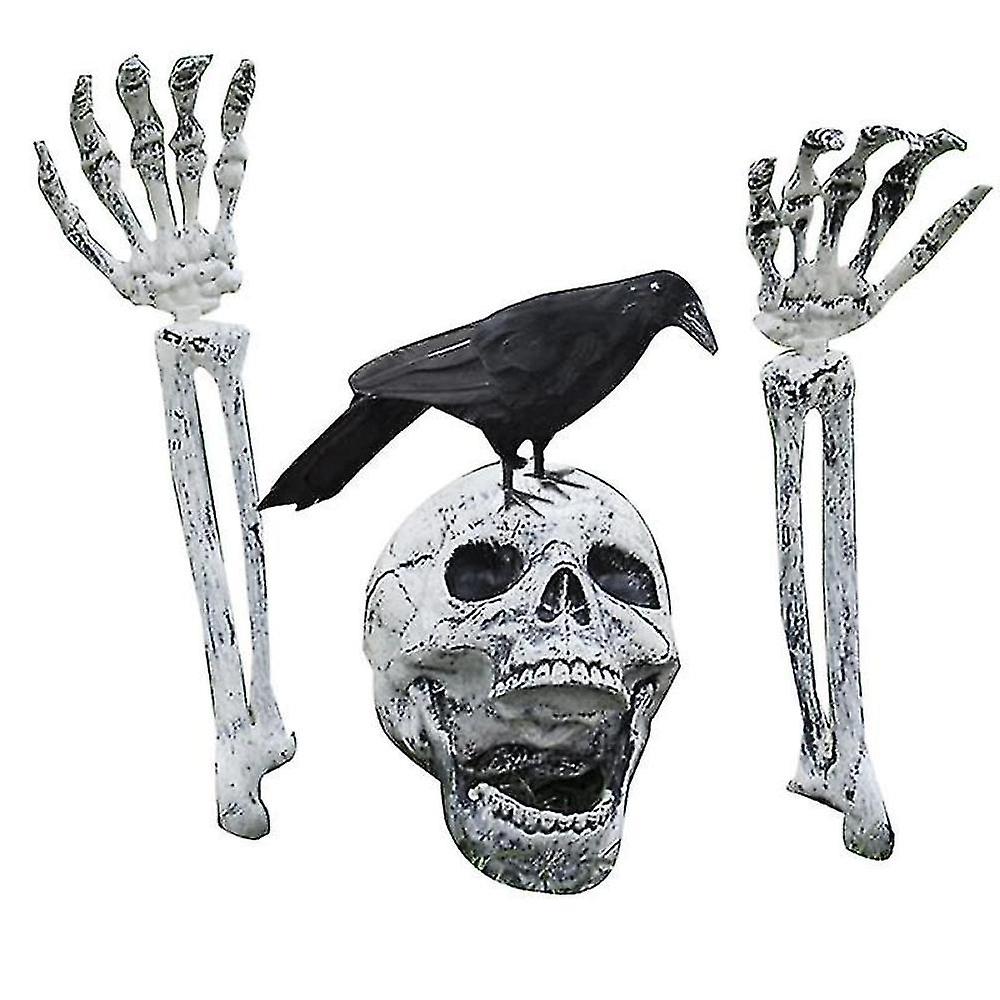 Realistic Skeleton Stakes And Crow Halloween Decorations