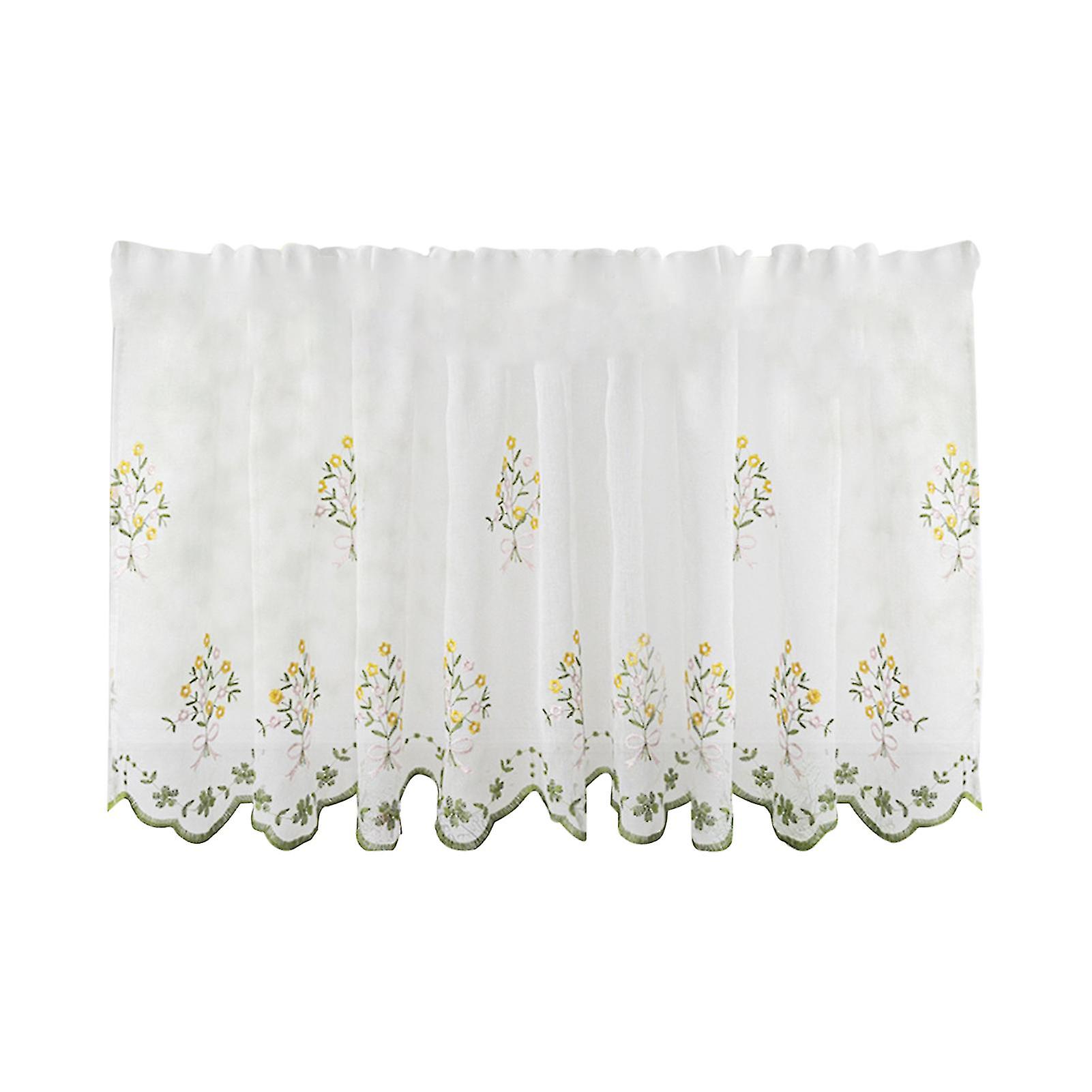Half Sheer Curtain Semi-transparent Soft Polyester Cafe Floral Embroidered Sheer Window Curtain For Home
