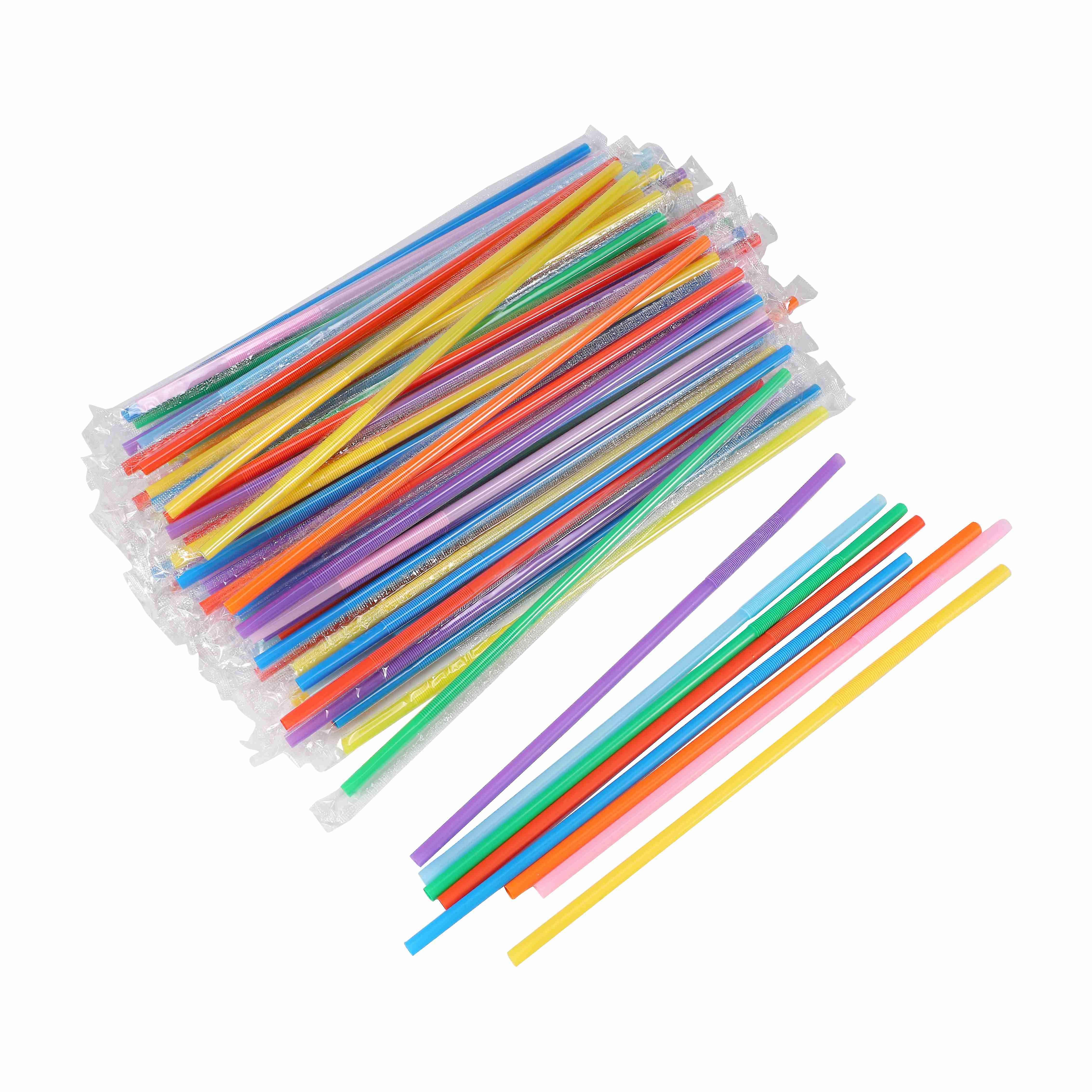 300pcs 10.2 Inch Colorful Plastic Drinking Straws, Individually Packaged Disposable Extra Long Flex