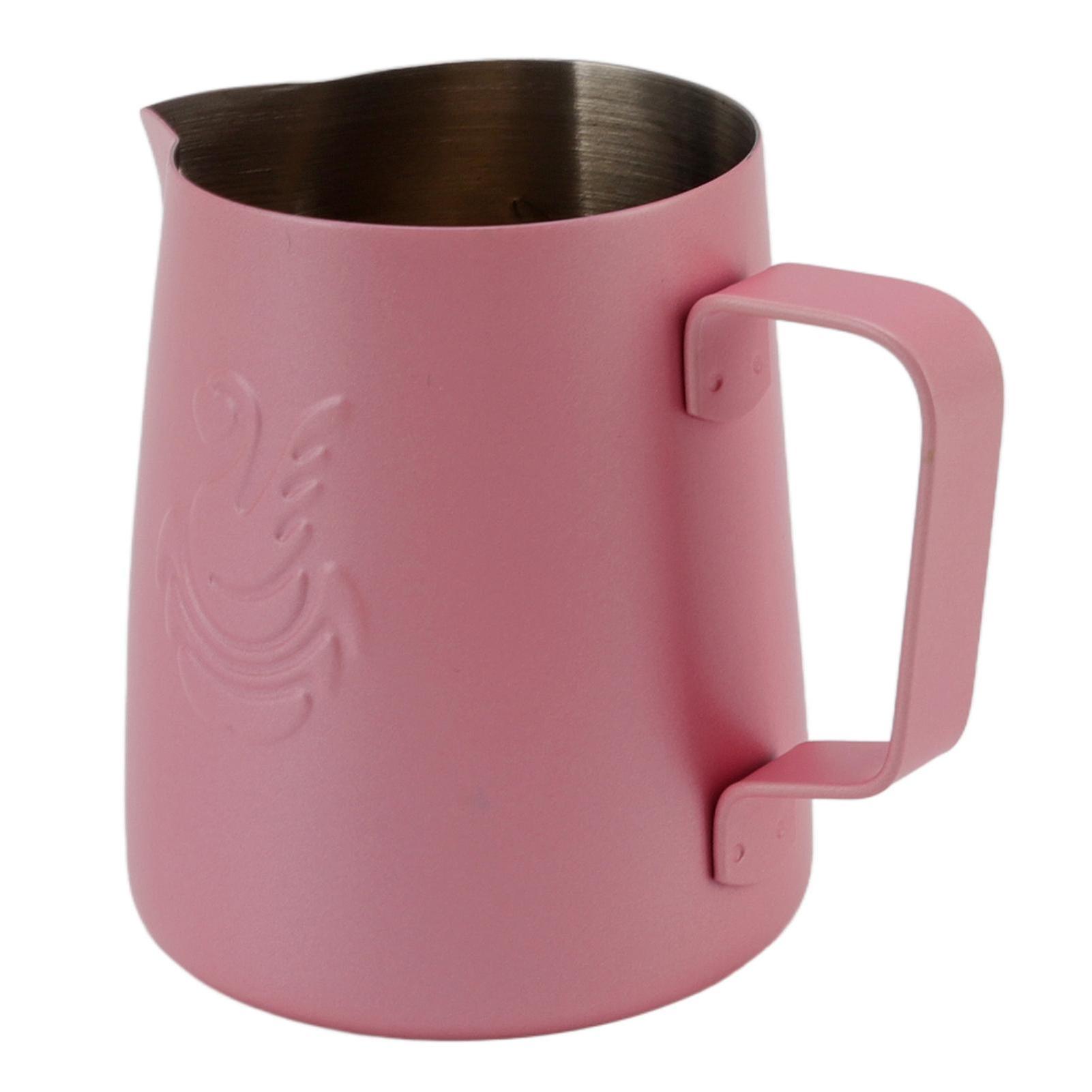 Milk Frothing Pitcher Multipurpose 304 Stainless Steel Coffee Steaming Pitcher with Handle for Milk Coffee 420ml Pink