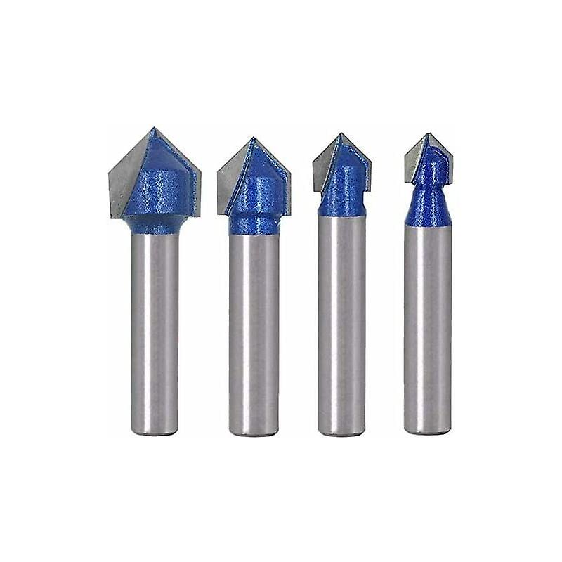 4PCS 6.35mm Shank V Groove Solid Carbide CNC Router Engraving 90 Degree V-Grooving Bit Woodworking Tools