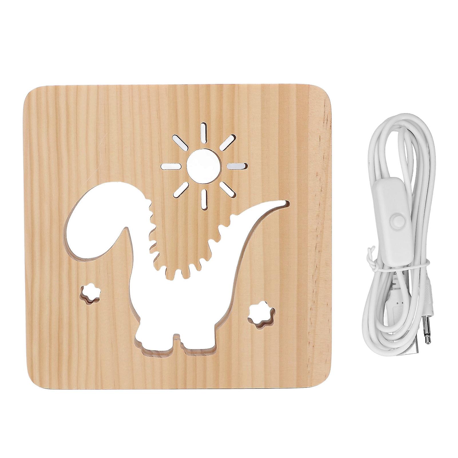 Wood Carving Lamp: Dinosaur Pattern with USB Warm White Light for Kids