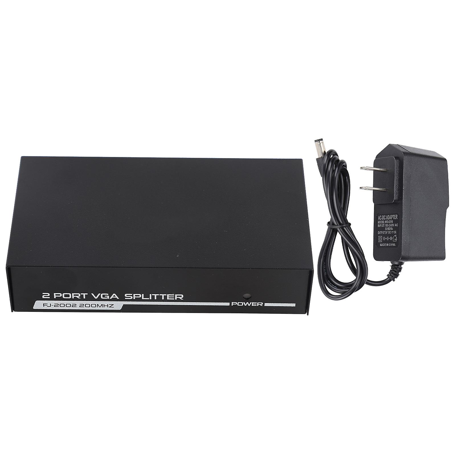 VGA Video Splitter 2 Ports Signal Distributor for Screen Duplication US Plug 100‑240V