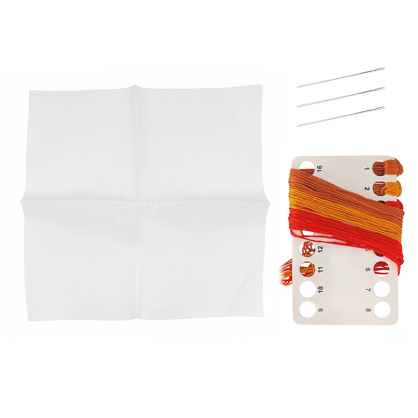 Embroidery Kit Transparent Cloth Maple Leaf Making Needle Thread Set Cross Stitch Materials