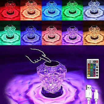LED-Kristall-Touch-Tischlampe, LED-Acryl-Nachttischlampe mit 16 Farben, wiederaufladbares USB-Stimmungslicht, Touch-Steuerung und Fernbedienung, einstellbare Beleuchtung