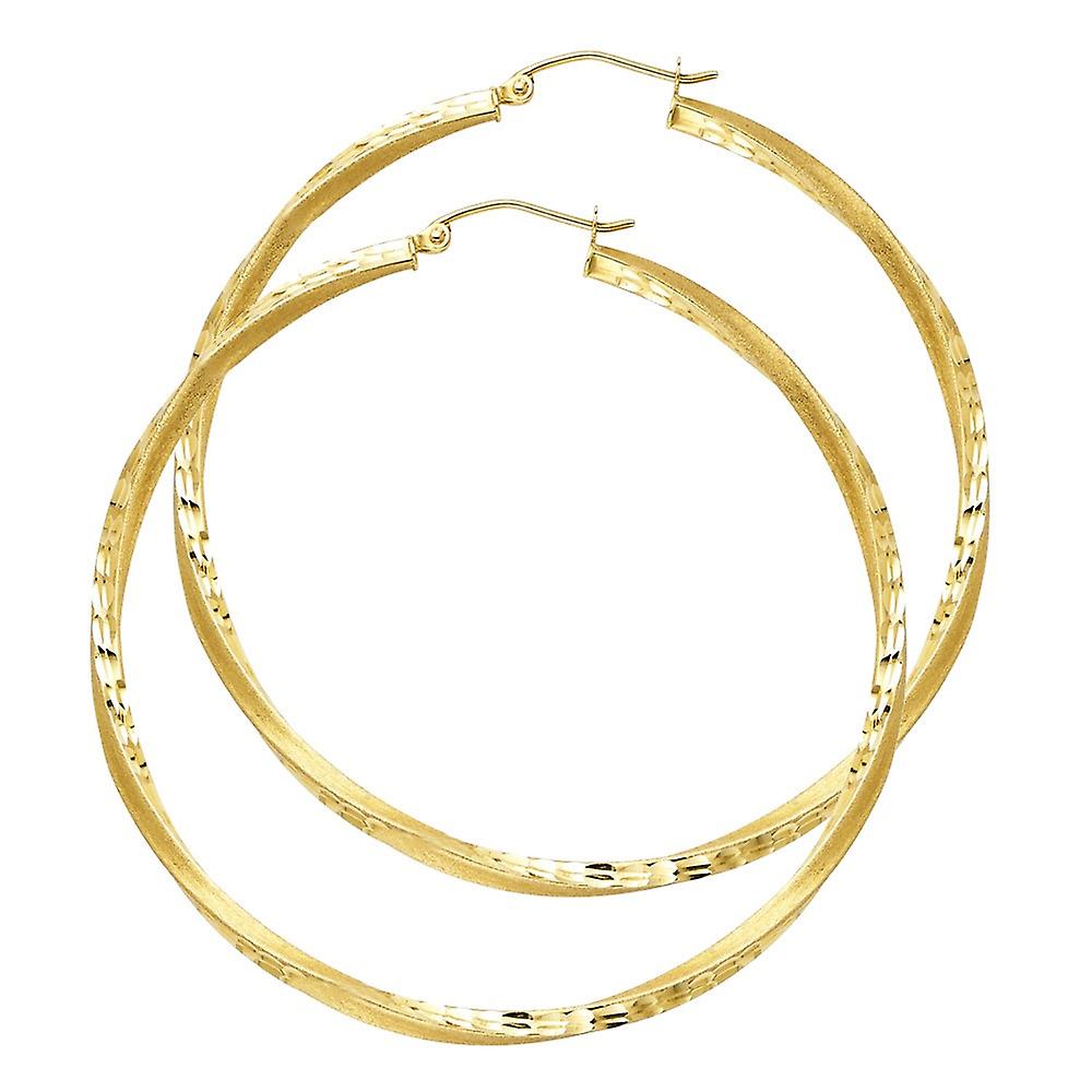 14k Yellow Gold Sf Sparkle Cut 2.6mm Swirl Hoop 55mm Earrings-Hoop Earring for Women - 4.2 Grams