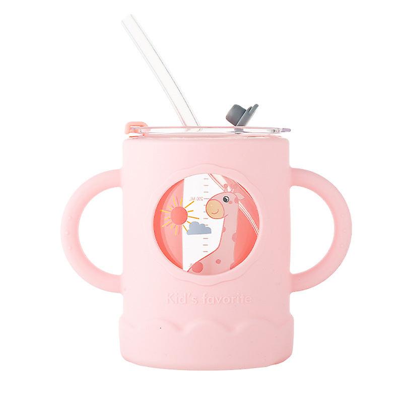 Kids Water Drinking Bottle Cute For Child Borosilicate Glass With Silicone Protective Cover Measuring Pipette