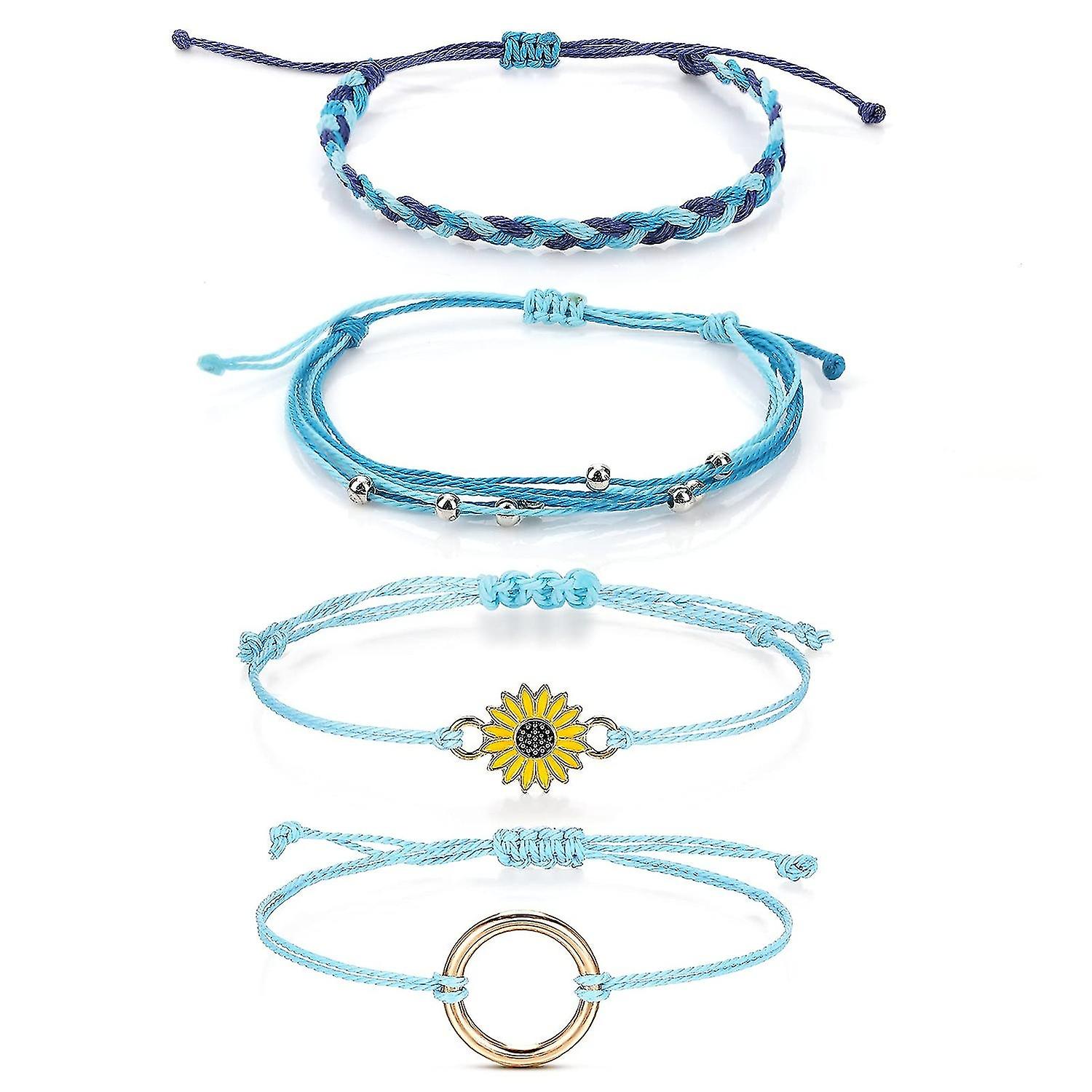 4/6 Pcs Woven Bracelet Handmade Braided Anklet Bracelets String Rope Bracelets Adjustable Wax String