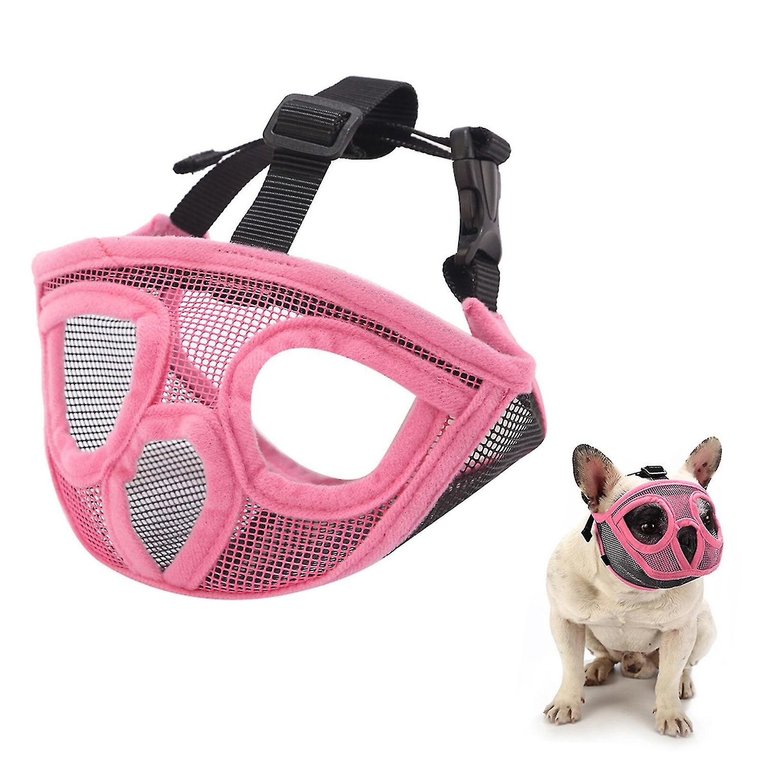 Short Snout Dog Muzzle Bulldog Muzzle Drinkable Adjustable Breathable Mesh for Training Biting Barki