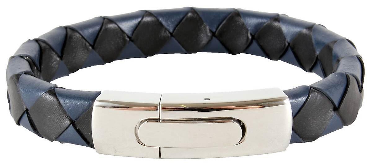 David Van Hagen Braided Leather Clasp Bracelet - Black/Blue