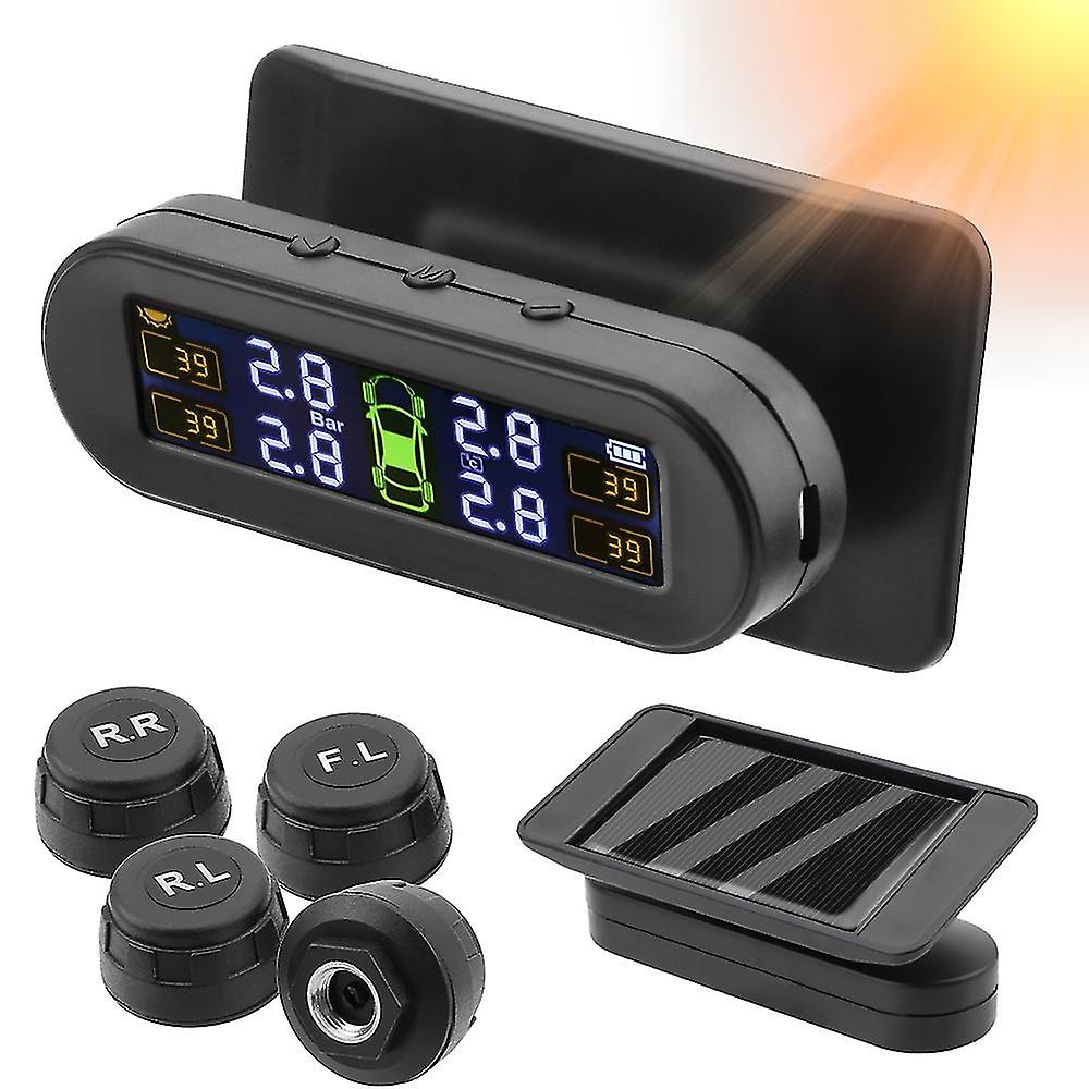 Car Tyre Pressure Monitor Solar Tpms Temperature Warning Fuel Save With 4 External Sensors