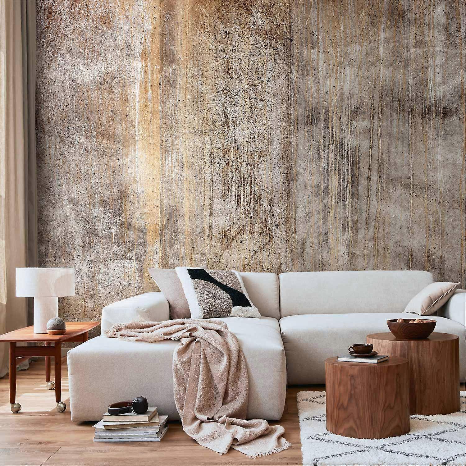 Wall Mural - Abstract beige - background with black textured concrete patterns