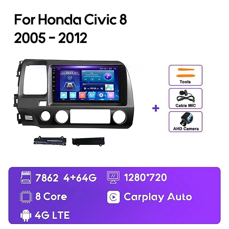 2k Qled Android 12 Autoradio für Honda Civic 8 2005 - 2012 Lhd Multimedia Video Player Navigation GPS 4g Carplay Autoradio
