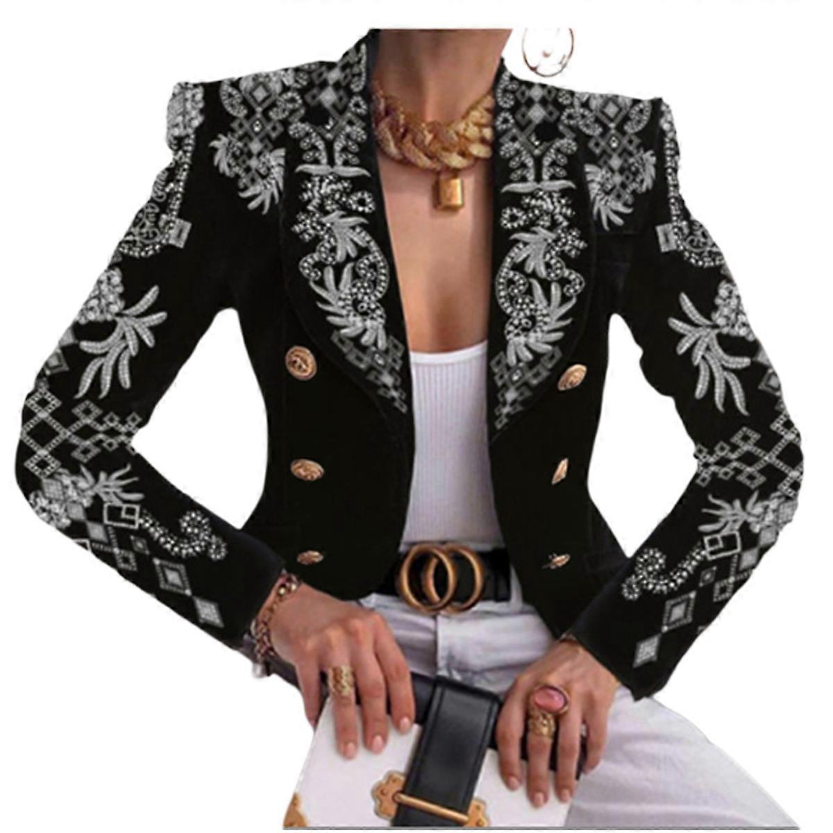 Women's Printed Fall Winter Double Breasted Blazer