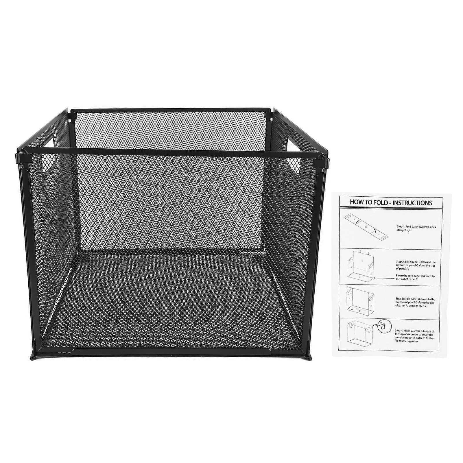 File Basket Holder Foldable Large Capacity Iron Mesh Desktop File Storage Bin for Books Magazines