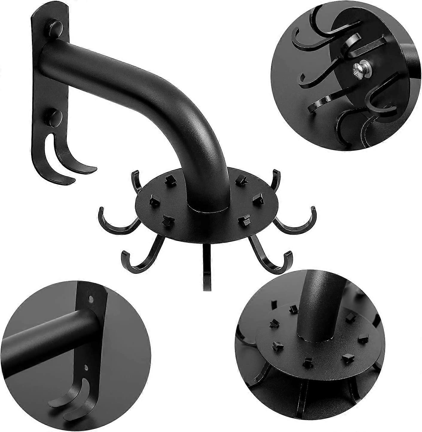 Kitchen Hook, 360 Rotating Folding Hook, No Punching, with 8 Hooks, (Black) 13*3cm