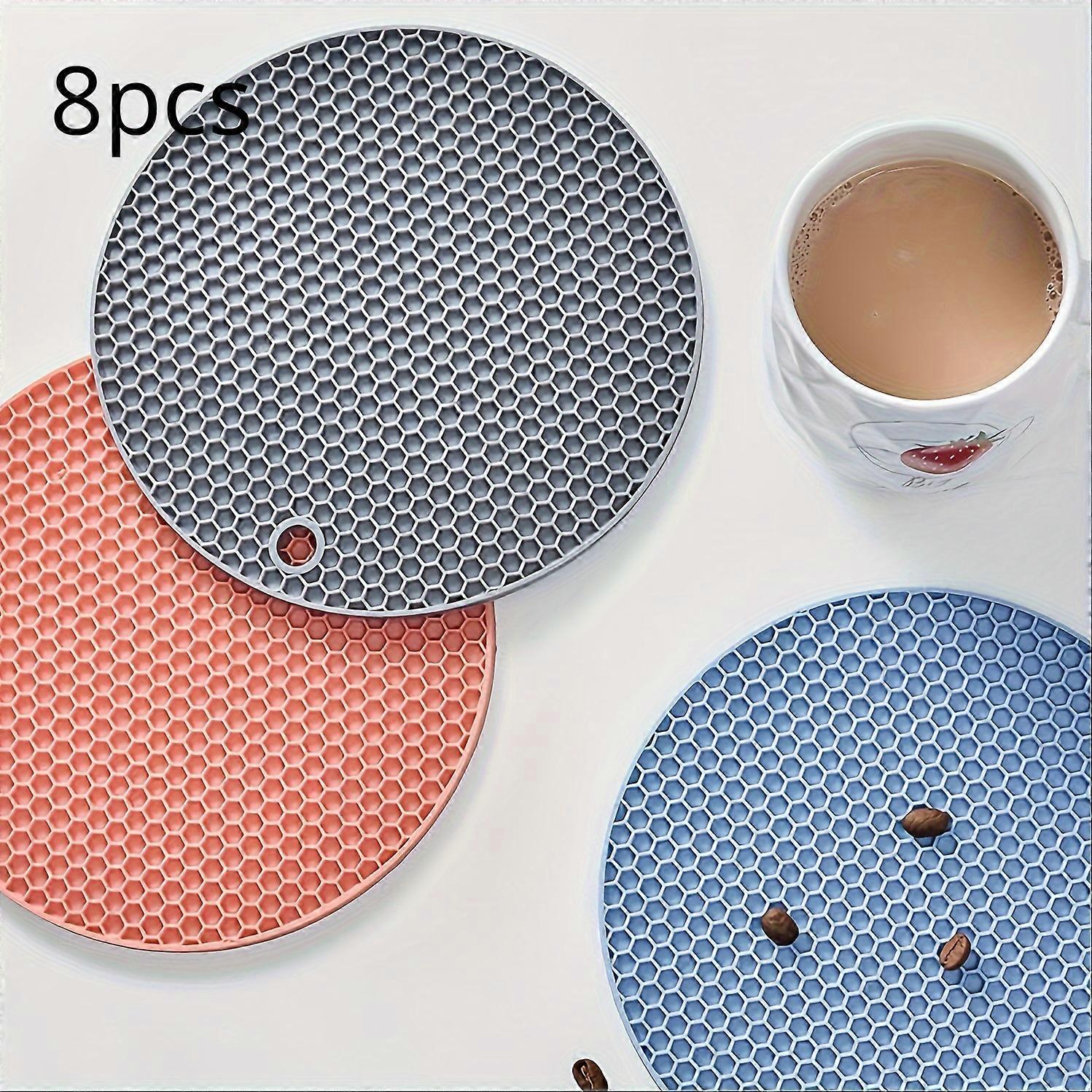 4/8pcsシリコントリベットハニカムプレースマットセット、6.7 "滑り止め耐熱ポットホルダー、キッチンダイニングの装飾のための簡単なお手入れテーブルマット - ラバーメイト