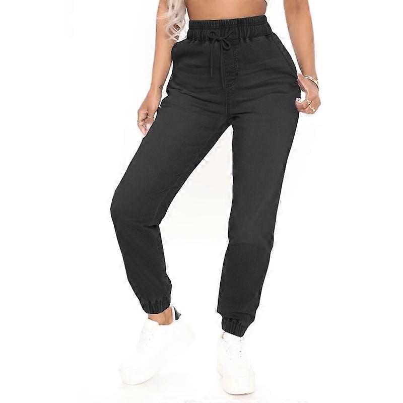 Jean Joggers For kvinner High Waisted Drawstring Elastic Midje Stretch Denim Bukser Elastisk linning Loose Jogger