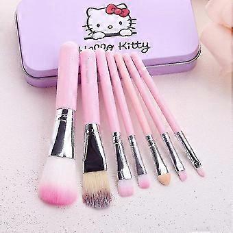 Fameza Ello Kitty Set Of 7 Pieces Complete Makeup Mini Brush Kit With A Storage Plastic Box