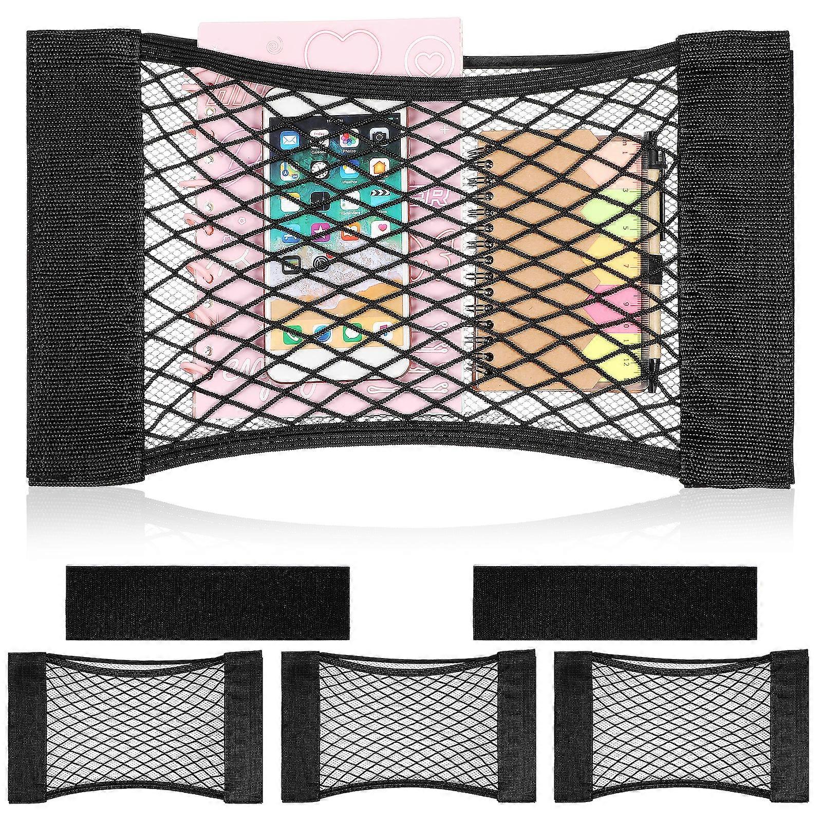 4pcs Storage Mesh Net Adhesive Cargo Net Elastic Seat Back Storage Net Pocket Auto Interior Organizer