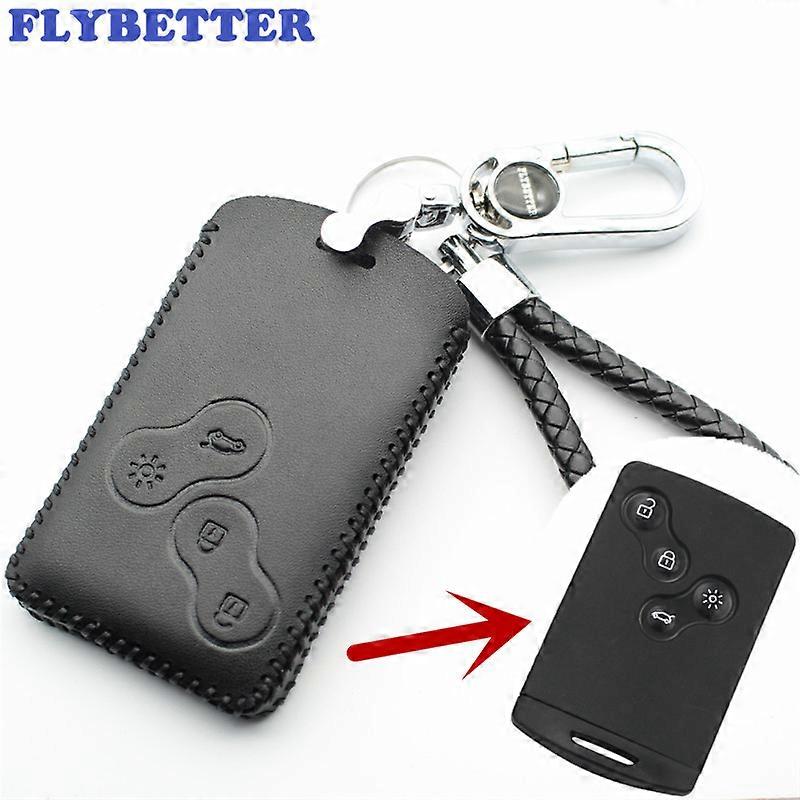 FLYBETTER Genuine Leather 4Button Smart Key Case Cover For Renault Clio/Scenic/Megane/Duster/Sandero Car Styling (B) L1809 JOHX