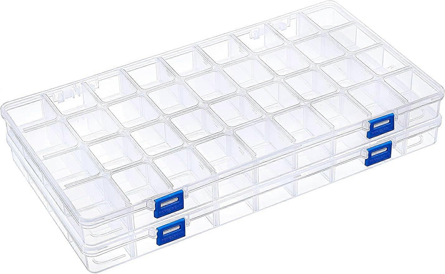 2Pack 36 Grids 14.3x8x1.18 Inch Large Transparent Plastic Compartment Box Grid Bead Organizers with Adjustable Dividers