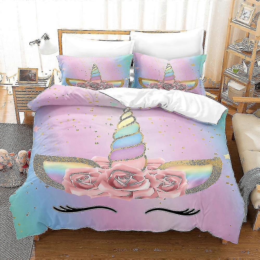 Djs 07# Colorful Unicorn Cute Bed Sheet 3d Printed Duvet Cover Bedding Set Three Piece Bedding Set Three Piece