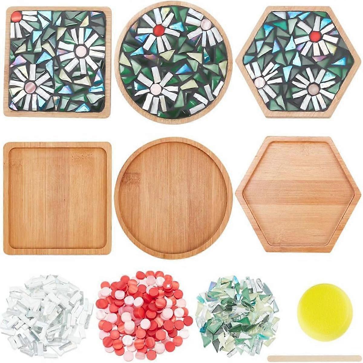 3 Styles DIY Mosaic Craft Set Floral Mosaic Bamboo Coaster Set for Handmade Art Home Decoration