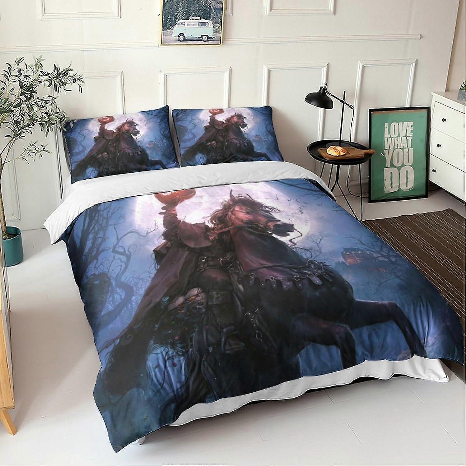 Alla helgons dag sängkläder Set Sängkläder för vuxna och barn D-Holy Print Pattern Mjukt påslakan i mikrofiber med örngott i ett stycke 135 * 20