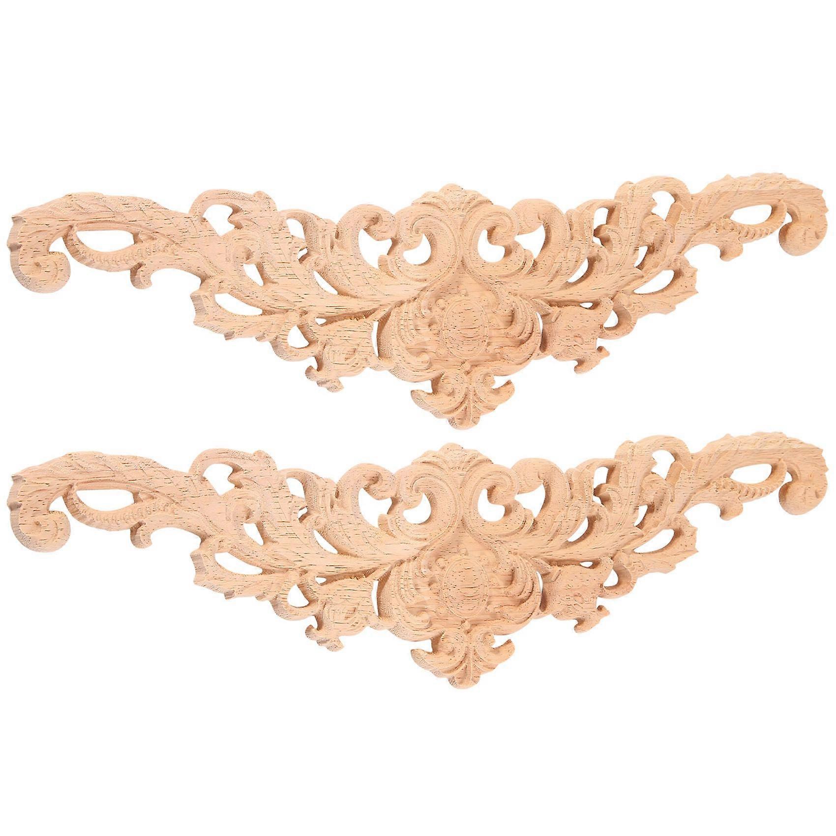 2Pcs Wood Decorative Long Carved Onlay Applique Furniture Corners Ornament Home Door Bed Decor 30 X