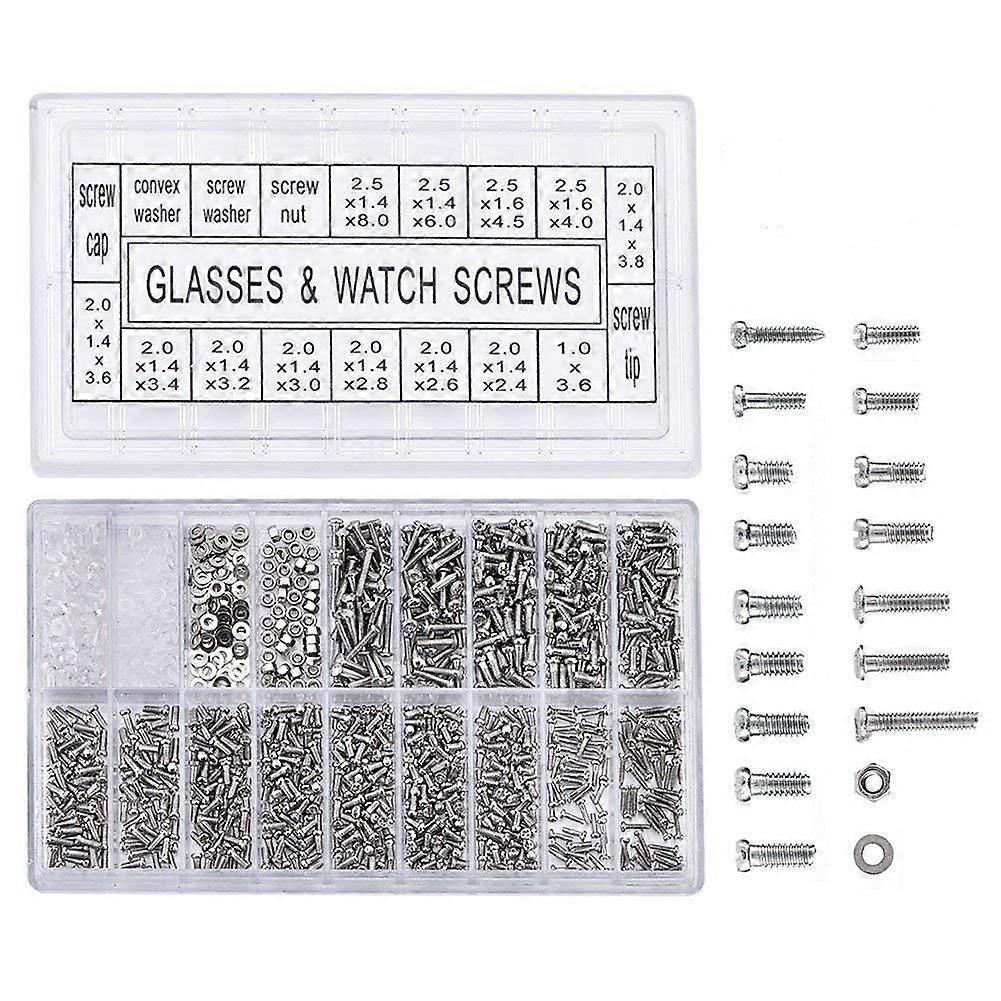 1000Pcs Stainless Steel Eyeglasses Watch Repair Screw Replacement Kit Set Tiny Screws Nut Assortmen