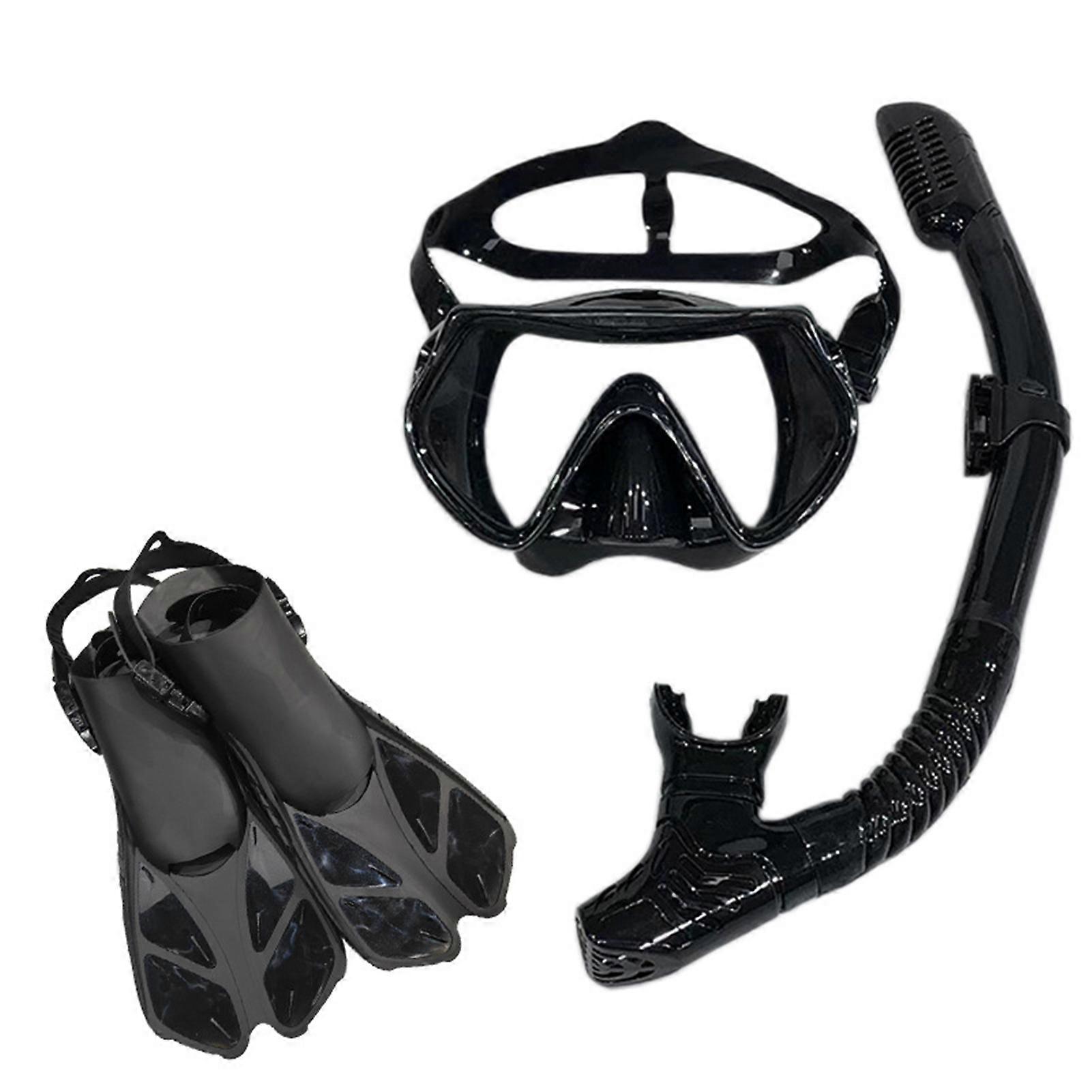 3Pcs/Set Snorkeling Gear Set Men Women Anti-Fog Panoramic View Swim Goggles Dry Top Snorkel Adjustable Fin Swimming Scuba Diving Equipment