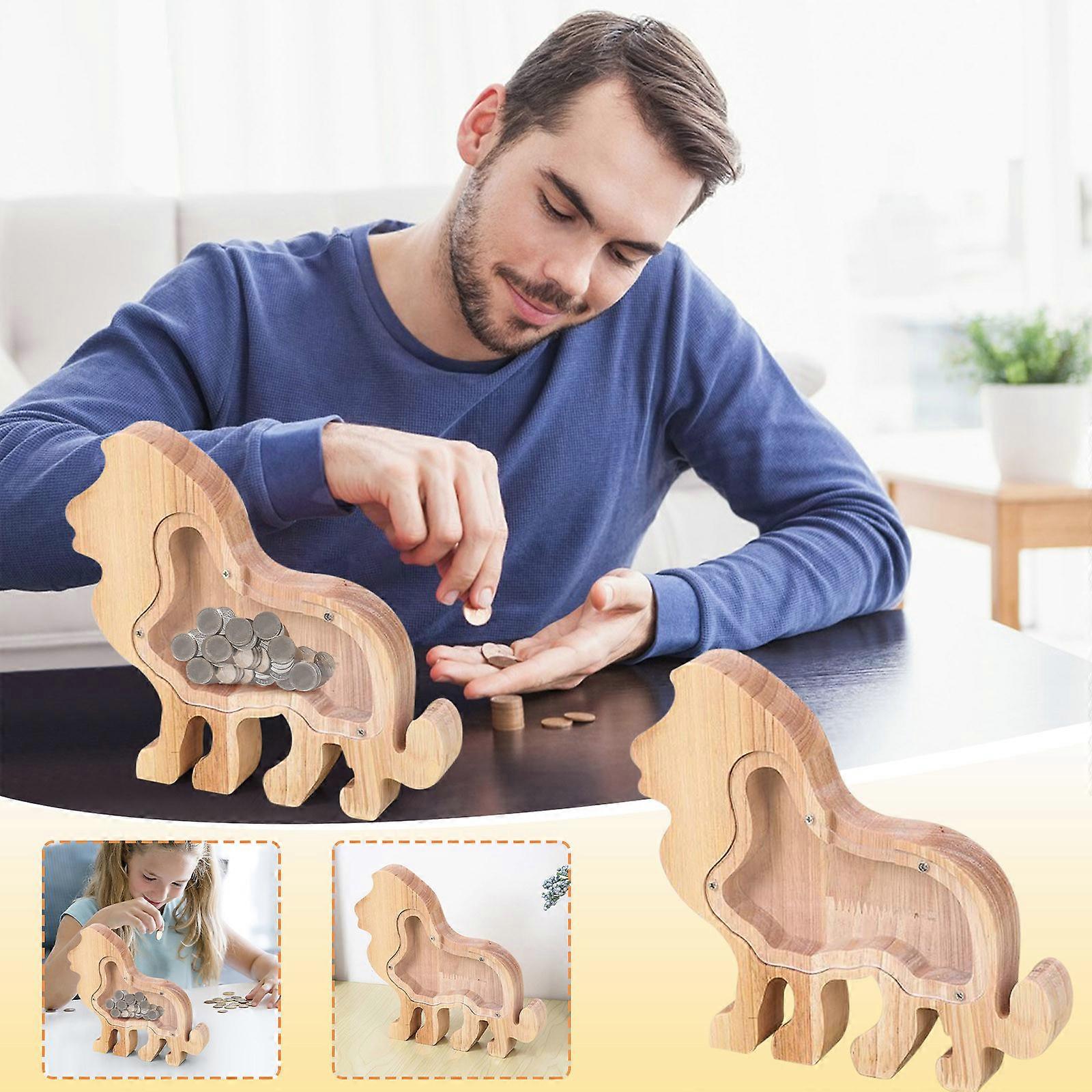 Lions Solid Wood High-capacity Coin Storage Innovative Transparent Currency And Various Types Of Storage Jars FLYE2233