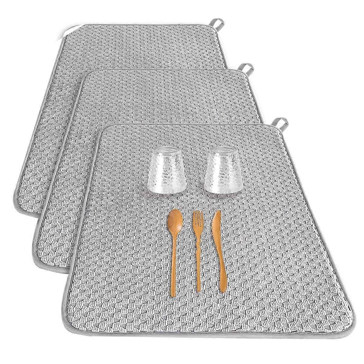 3PCS Dish Drying Mat,Absorbent Microfiber Dishes Drainer Mats,Size Drainer Pads for Kitchen Counter