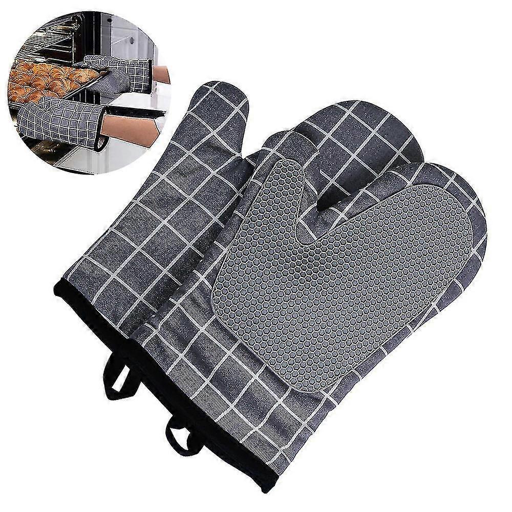 Gants de four extra longs de 18x28cm, supports de pot en silicone résistant à la chaleur-gris-