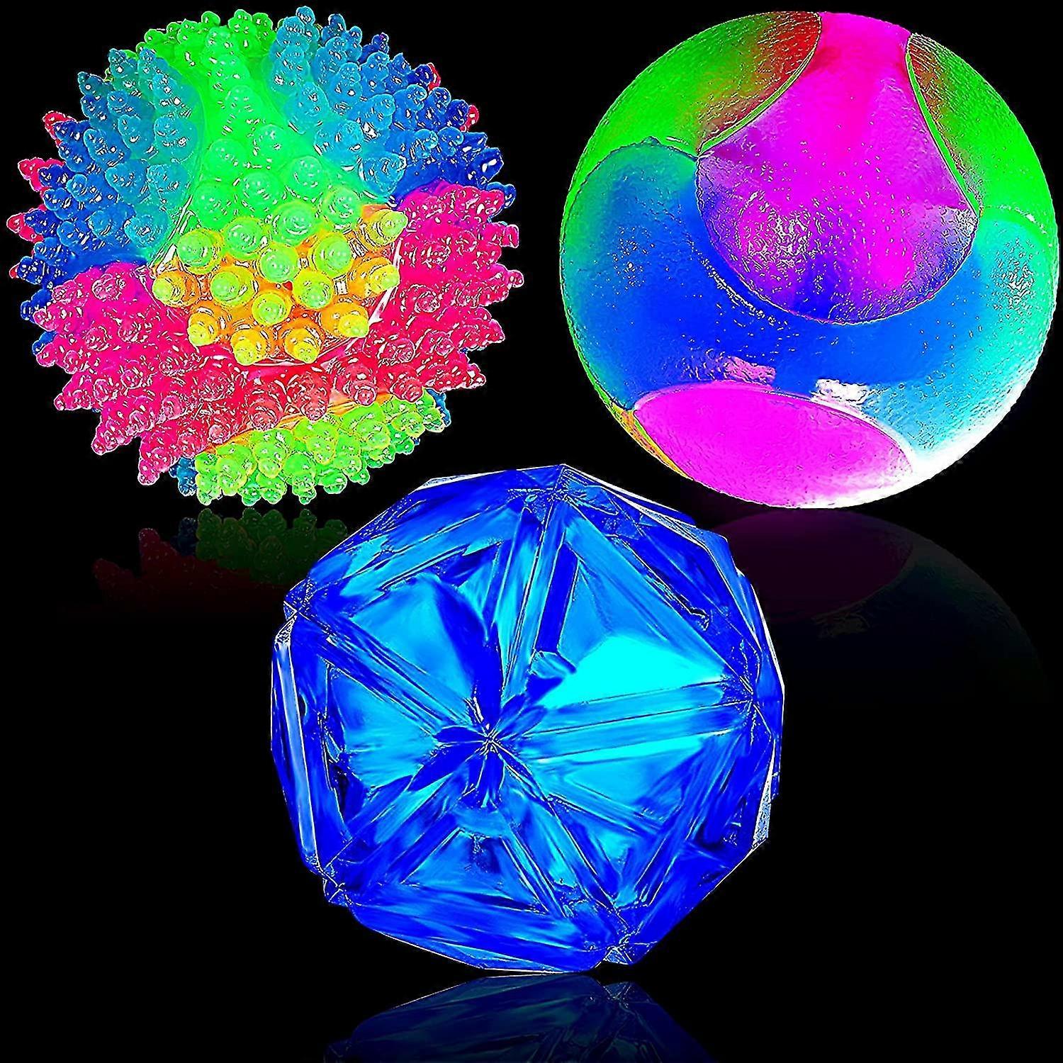 3 Pieces Spiny Light Up Ball Multi-color Elastic Flashing Ball Led Glowing Interactive Dog Squeaky Spiky Interactive Toy