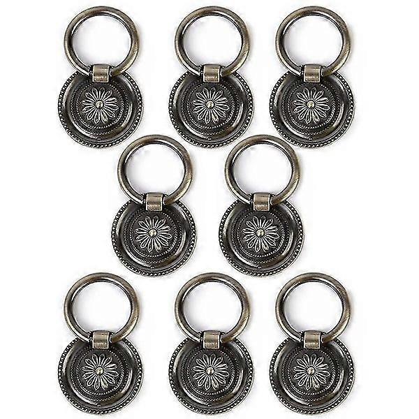 Antique Bronze Zinc Alloy Cabinet Pull Ring Knobs - 8 Pieces, Medium & Large Sizes, Easy Installation, Durable Design