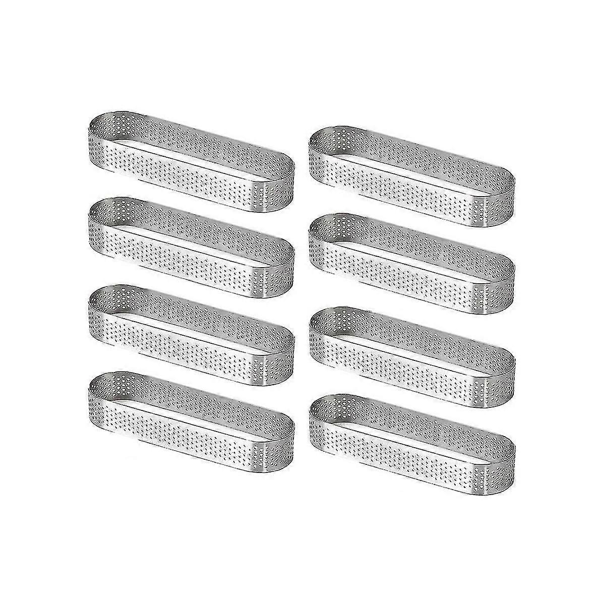 8個の楕円形タルト型、フランスのデザートムースフルーツパイタルトリングキッシュケーキ型、ステンレス鋼