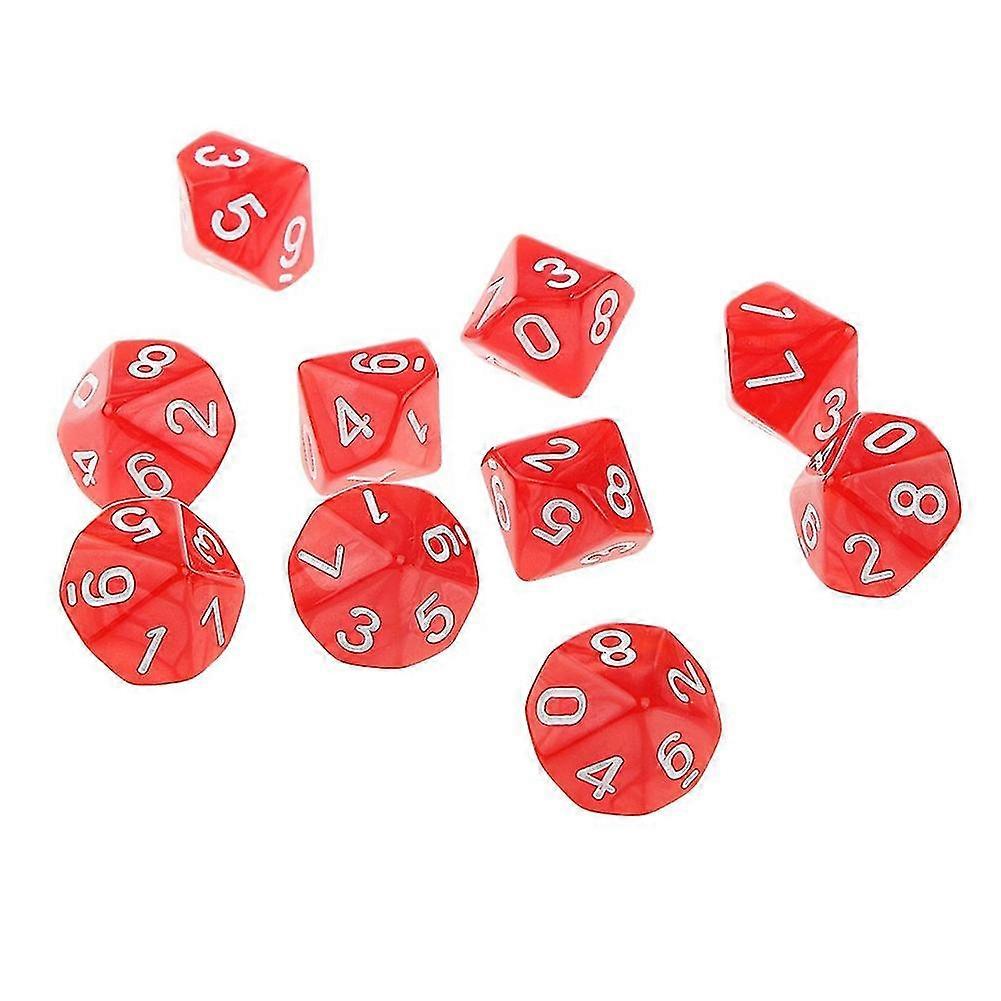 Renikh 10Pcs Multi-sided Solid Color TRPG Game D10 Polyhedral Dice Party Props Gift
