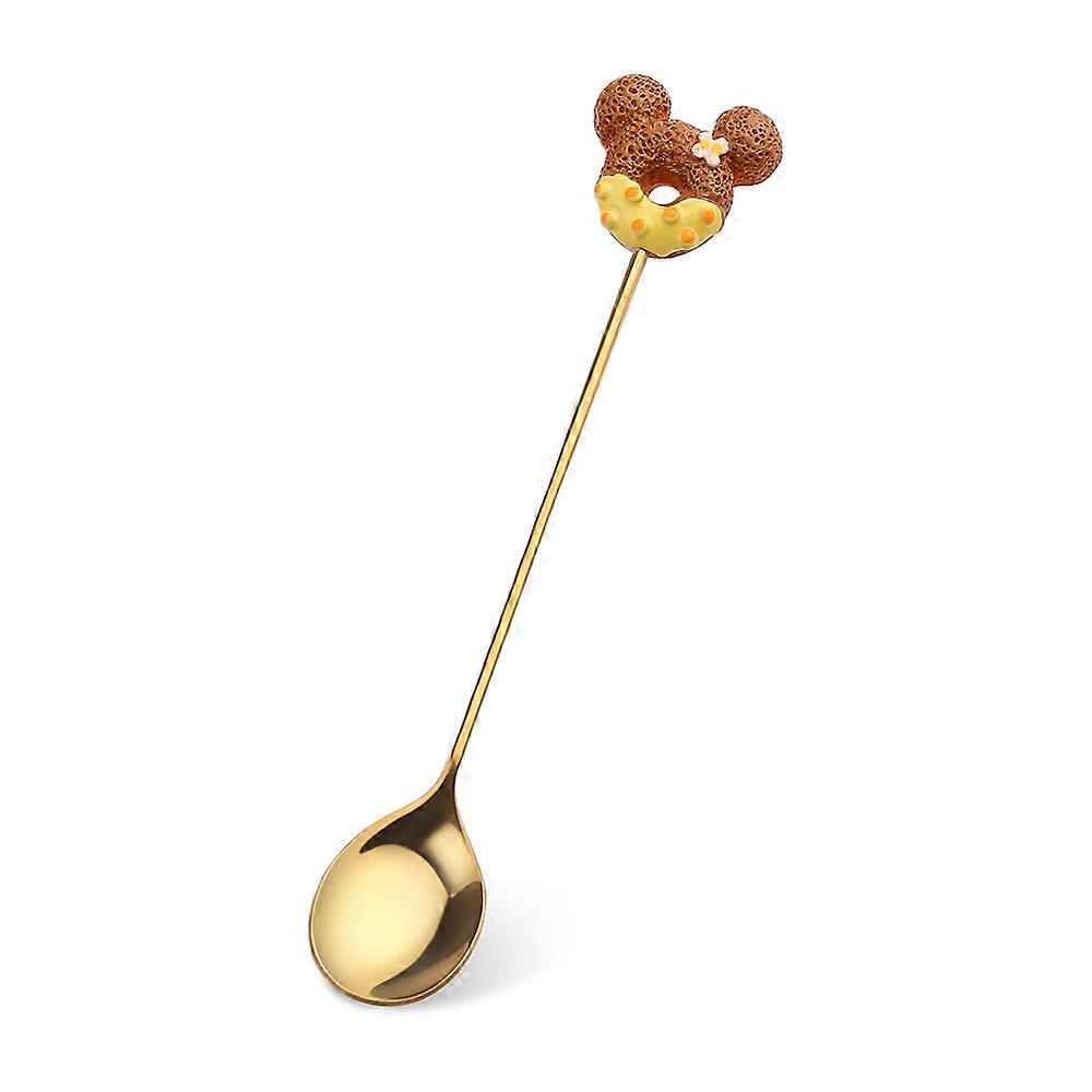 Kreatywna kreskówka mała łyżeczka deser widelec do pączków lizak łyżka do makaroników mała łyżeczka łyżka do ciasta widelec 6 sztuk (Golden Spoon Coffee & Yellow)