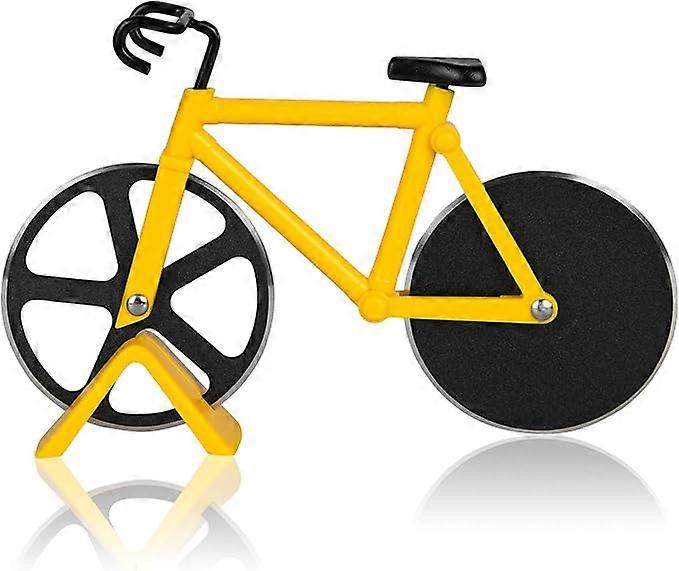1 bicycle pizza caster, bicycle shaped pizza cutter, stainless steel double pizza cutter, super sharp blade with non-stick coating and holder for cutt