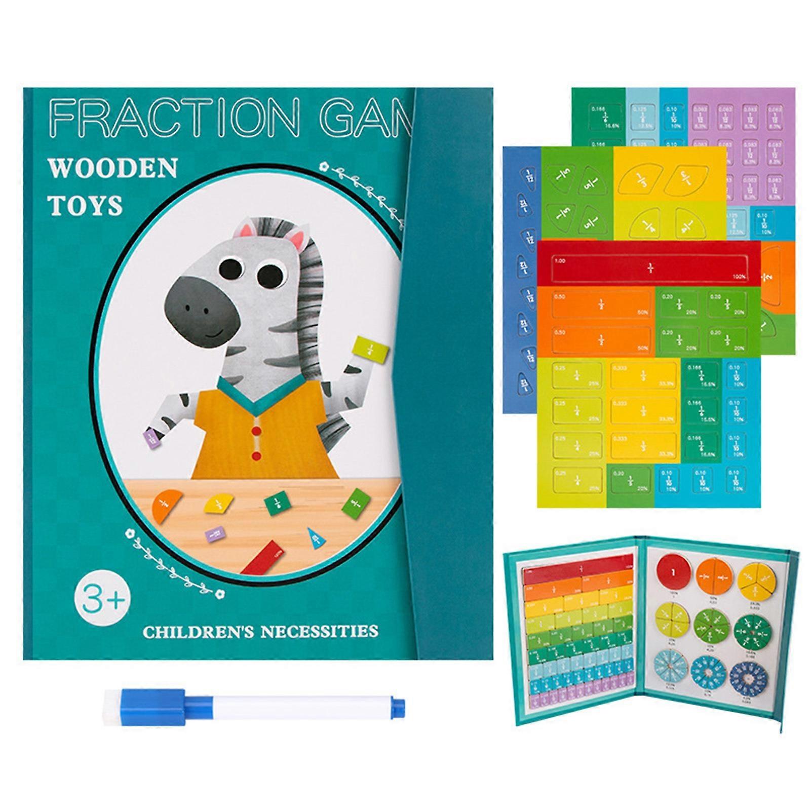 1 Set Mathematics Book Presenter Fraction Concept Game with Pen Book Stand Design Magnetic Drop Reusable Picture Recognition Spatial Simulation Math M