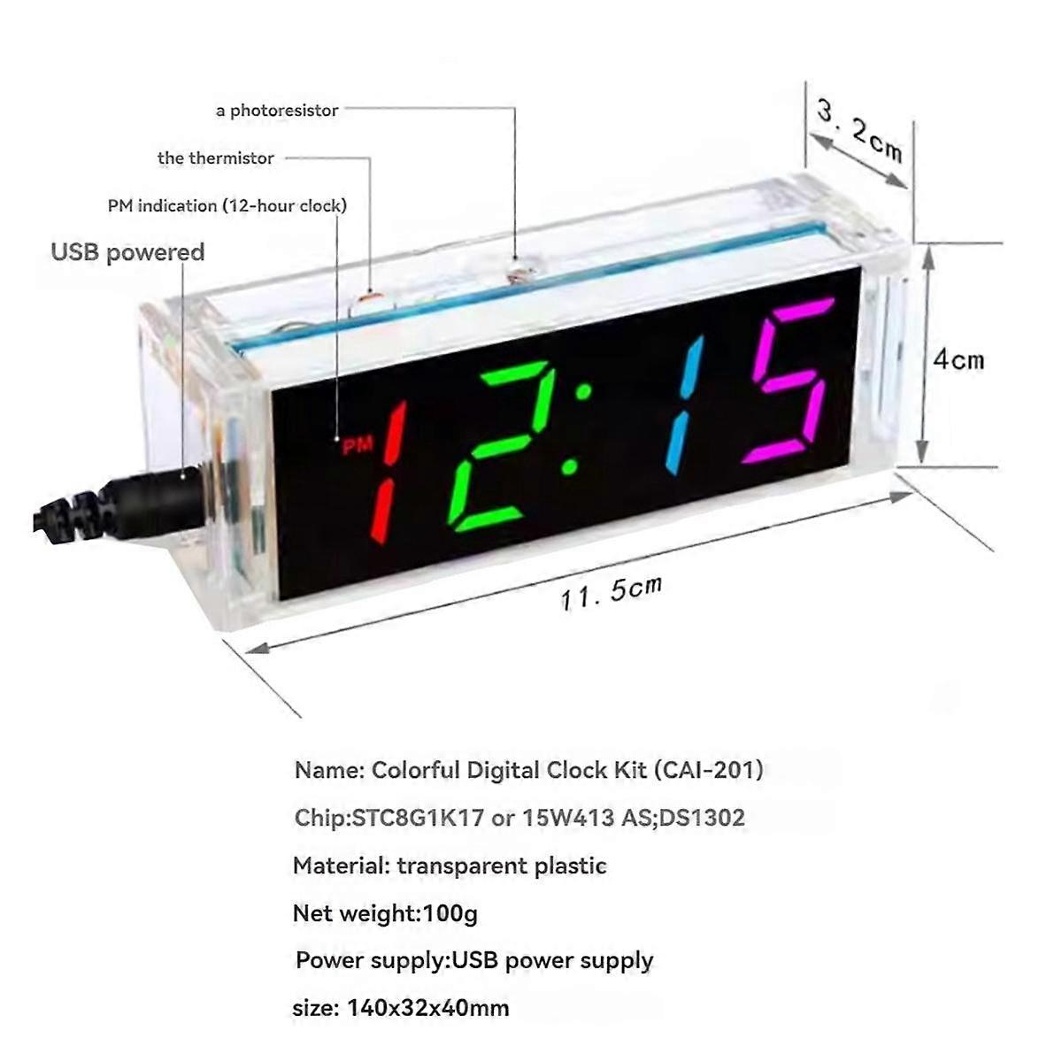 DIY Clock Kit Digital Tube Temperature Clock Colorful Display DS1302 DIY Electronic Kit Soldering Subjest Assembly Kit