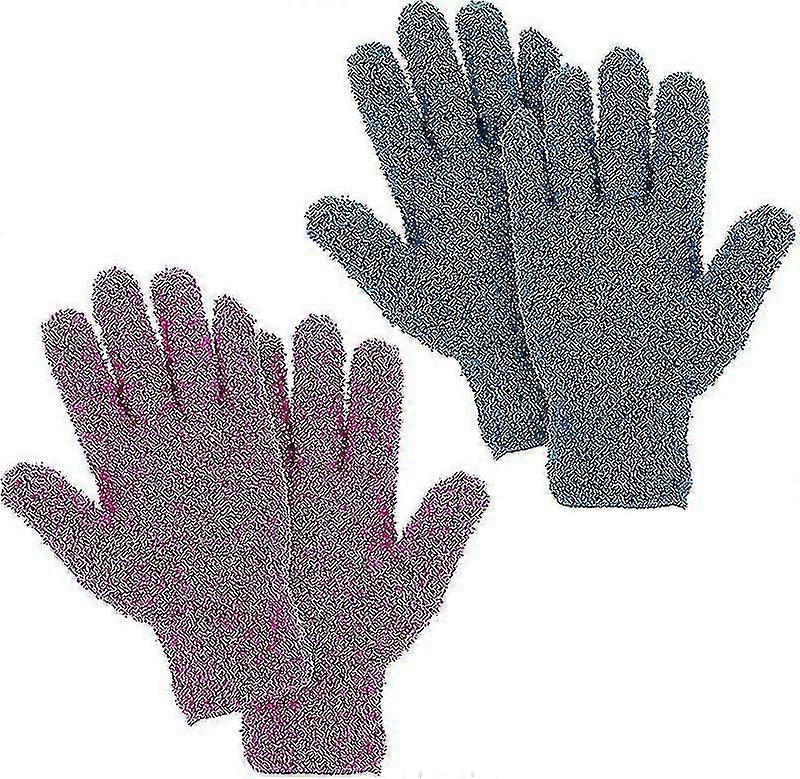 2 Pairs Microfiber Dusting Gloves Flexible And Convenient Dust Glovedark Blue+yellow