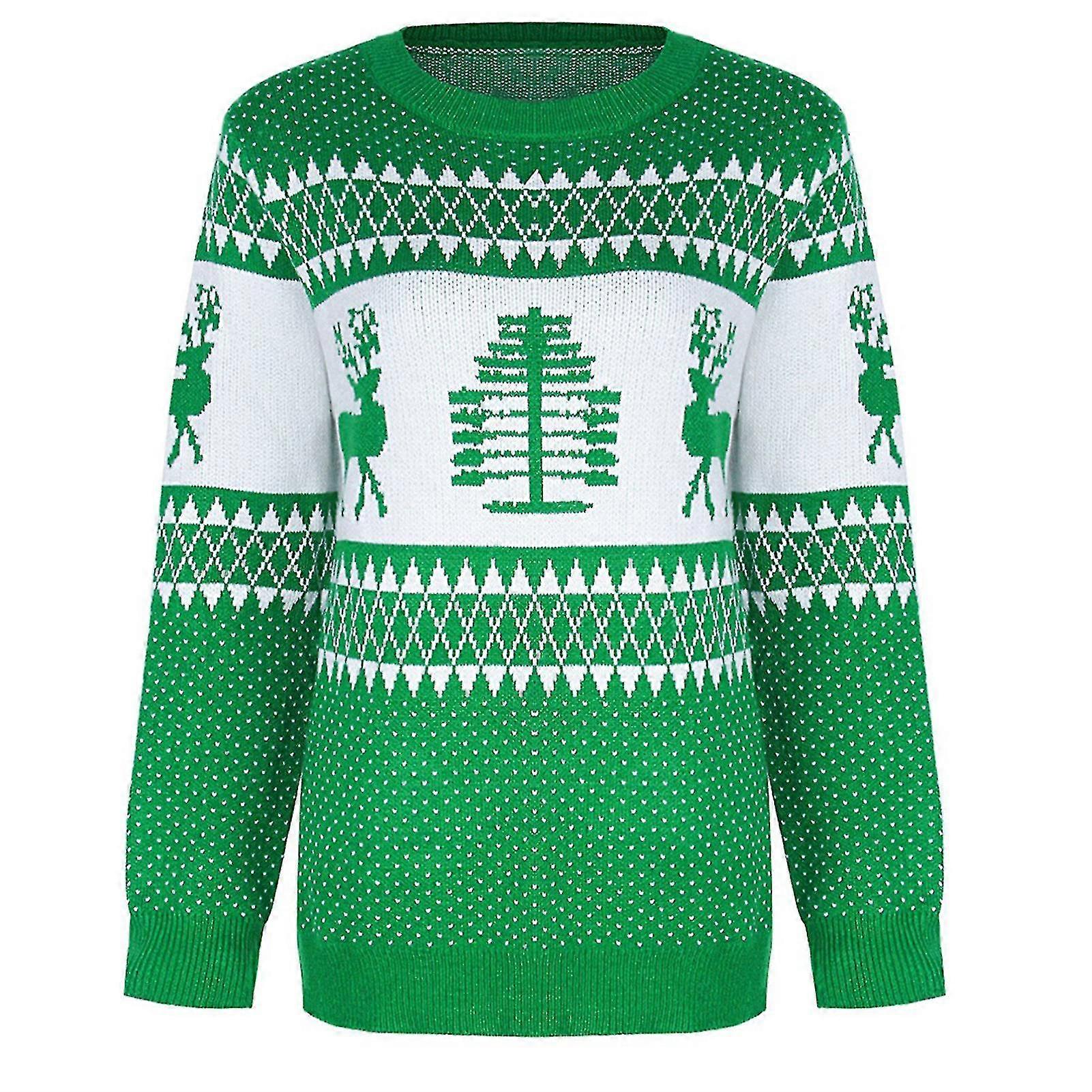 Weihnachtspullover Frau Weihnachtsbaum Hirsch Warmer Pullover Gestrickter O-Ausschnitt Pullover